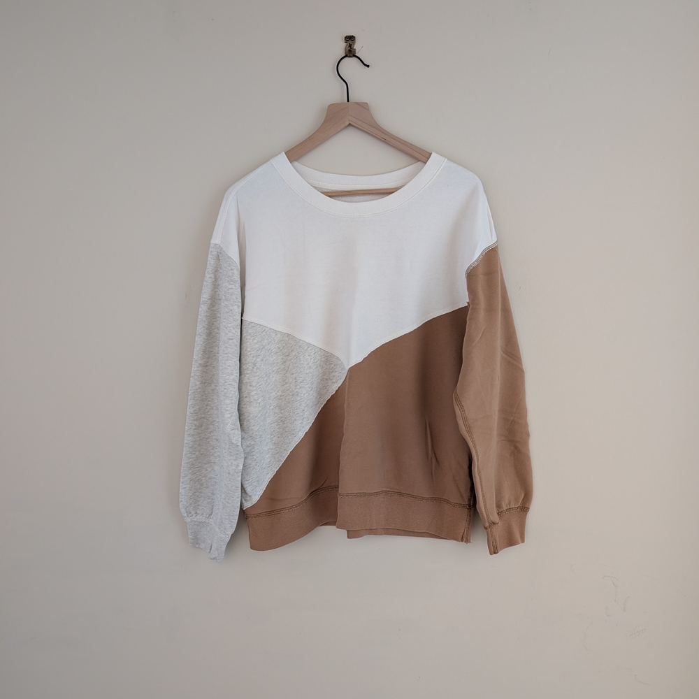 Abercrombie & Fitch Colorblock Sweatshirt - White, Gray, Brown